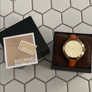 Michael Kors Gold Watch with Orange Leather Strap